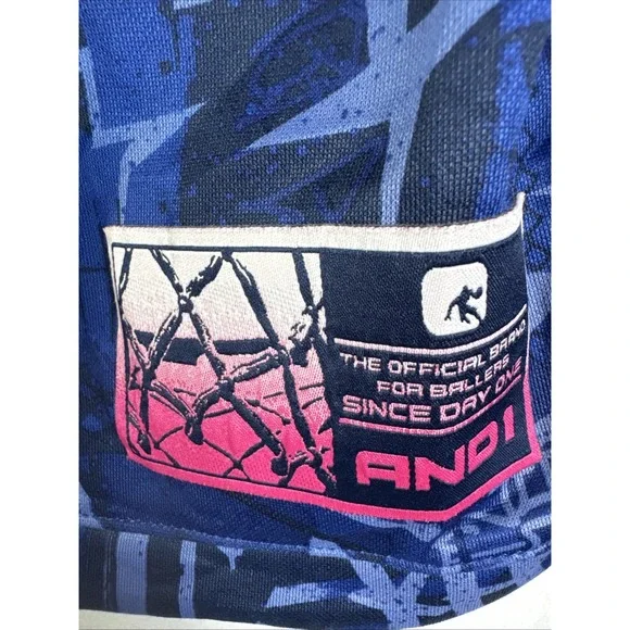 AND1 Men's M Blue Graffiti Zip Hoodie Jacket Retro Y2K Streetwear Basketball - Picture 3 of 7